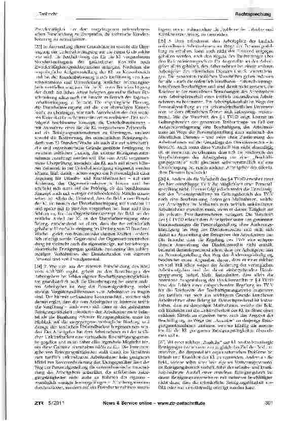 Vorschauseite 2: Betriebsbedingte Änderungskündigung bei tariflicher Unkündbarkeit - vorrangige PersonalgestellungTV-V §22 Abs. 7; TV RatSch §§3, 4, 6; TVÖD §4 Abs. 3; BGB §626