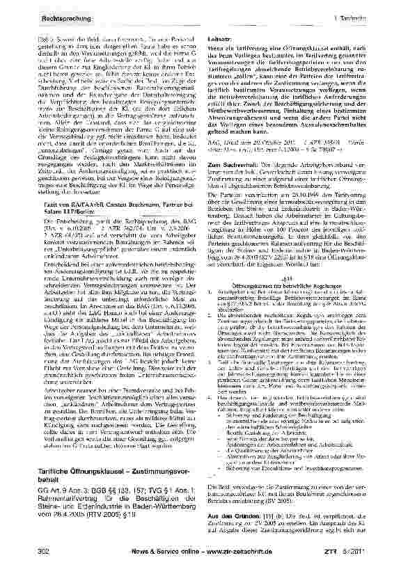 Vorschauseite 3: Betriebsbedingte Änderungskündigung bei tariflicher Unkündbarkeit - vorrangige PersonalgestellungTV-V §22 Abs. 7; TV RatSch §§3, 4, 6; TVÖD §4 Abs. 3; BGB §626