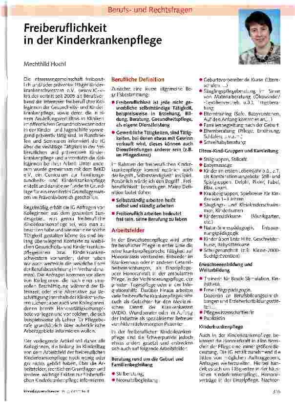 Vorschauseite 1: Freiberuflichkeit in der Kinderkrankenpflege