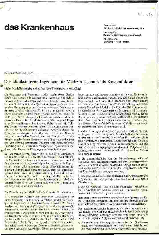 Vorschauseite 1: Der kliniksinterne Ingeneur für Medizin, Technik als Kostenfaktor