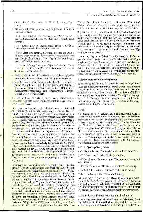 Vorschauseite 2: Der kliniksinterne Ingeneur für Medizin, Technik als Kostenfaktor