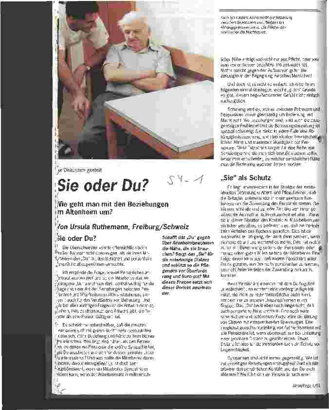 Vorschauseite 1: Sie oder Du? Wie geht man mit den Beziehungen im Altenheim um?