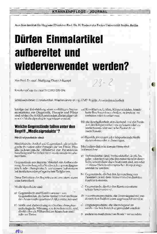 Vorschauseite 1: Dürfen Einmalartikel aufbereitet und wiederverwendet werden?