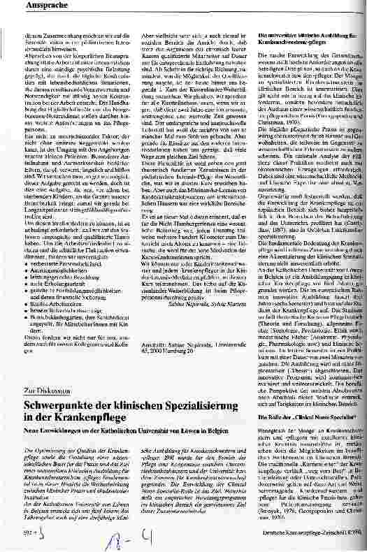 Vorschauseite 1: Schwerpunkte der klinischen Spezialisierung in der Krankenpflege Neue Entwicklungen an der katholischen Universität von Löwen