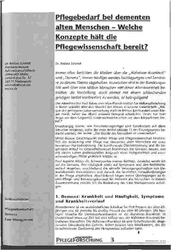 Vorschauseite 1: Pflegebedarf bei dementen alten Menschen Welche Konzepte hält die Pflegewissenschaft bereit?