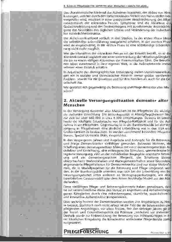 Vorschauseite 2: Pflegebedarf bei dementen alten Menschen Welche Konzepte hält die Pflegewissenschaft bereit?