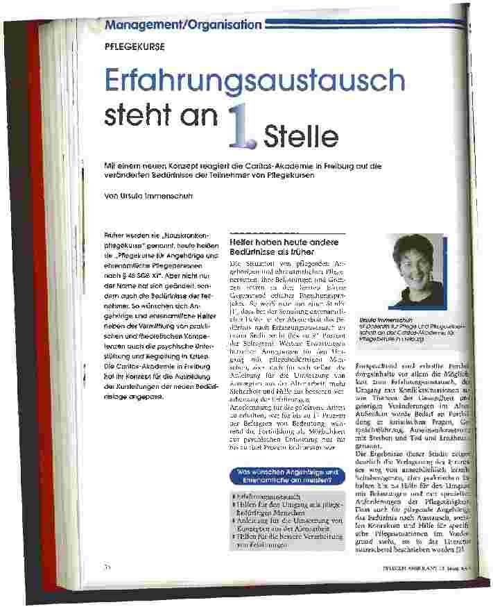 Vorschauseite 1: Erfahrungsaustausch steht an 1. Stelle