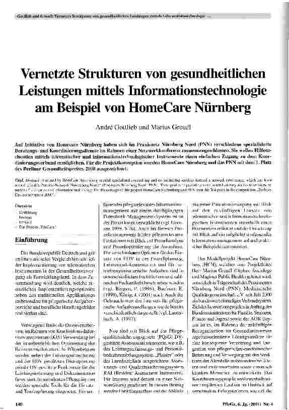 Vorschauseite 1: Vernetzte Strukturen von gesundheitlichen Leistungen mittels Informationstechnologie