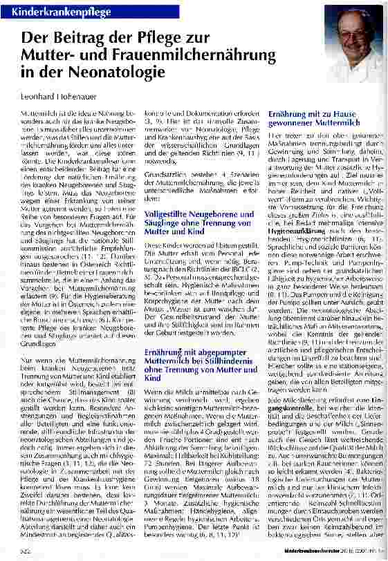 Vorschauseite 1: Der Beitrag der Pflege zur Mutterund Frauenmilchernährung in der Neonatologie