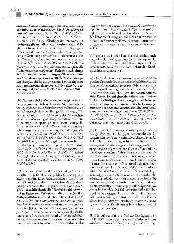 Vorschauseite 4: Außerordentliche Kündigung wegen Konkurrenztätigkeit im gekündigten ArbeitsverhältnisBGB §241 Abs. 2, §615 Satz 2, §626 Abs. 1; KSchG §1 Abs. 2; HGB §60 Abs. 1,§74