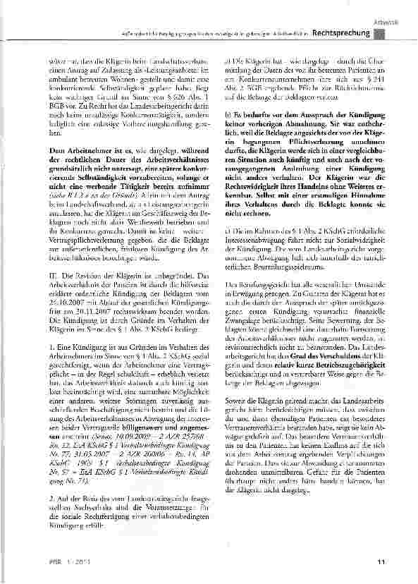 Vorschauseite 5: Außerordentliche Kündigung wegen Konkurrenztätigkeit im gekündigten ArbeitsverhältnisBGB §241 Abs. 2, §615 Satz 2, §626 Abs. 1; KSchG §1 Abs. 2; HGB §60 Abs. 1,§74