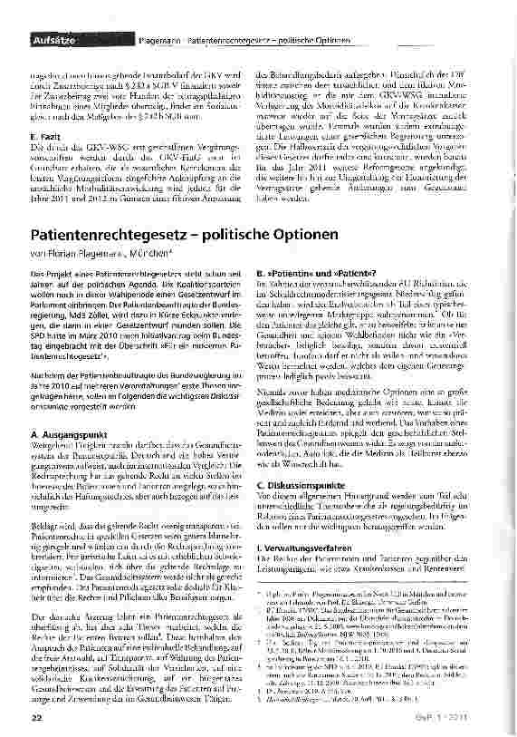 Vorschauseite 1: Patientenrechtegesetz - politische Optionen