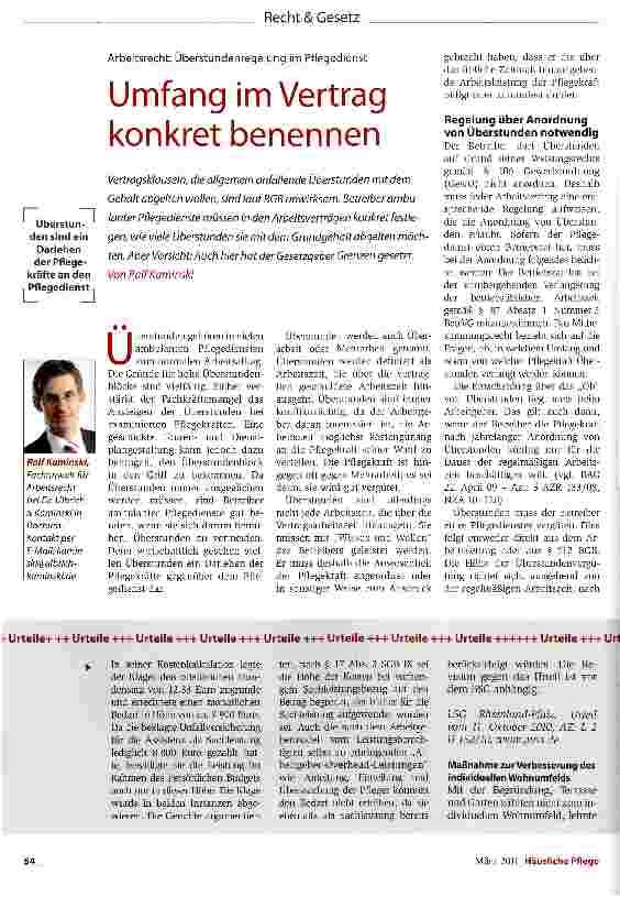Vorschauseite 1: Arbeitsrecht: Überstundenregelung im PflegedienstUmfang im Vertrag konkret benennen