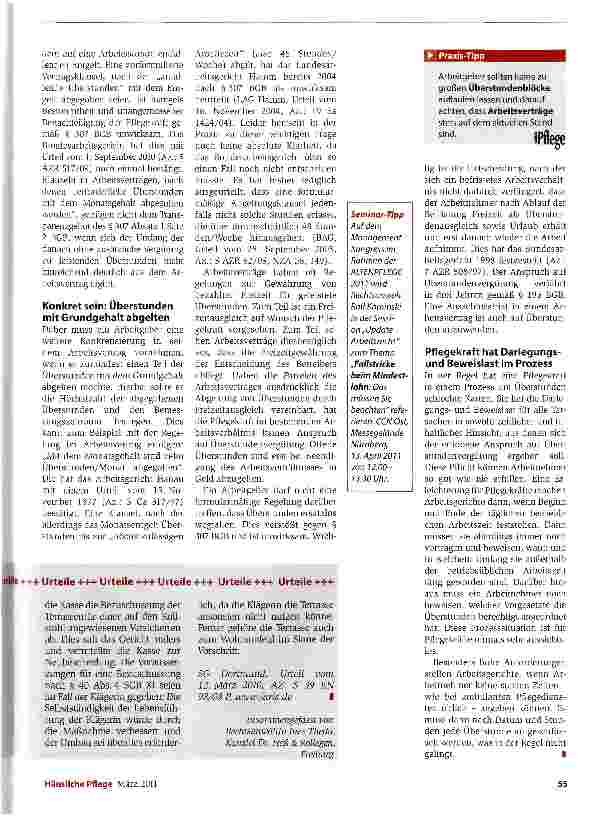 Vorschauseite 2: Arbeitsrecht: Überstundenregelung im PflegedienstUmfang im Vertrag konkret benennen