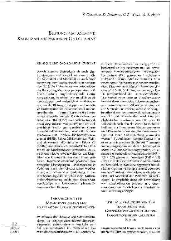 Vorschauseite 1: BLUTUNGSMANAGEMENT: KANN MAN MIT FAKTOREN GELD SPAREN?