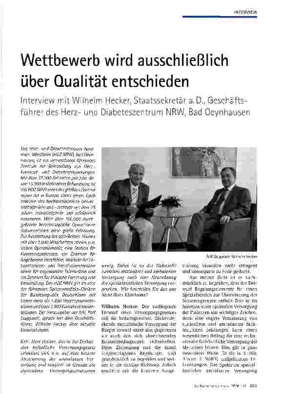 Vorschauseite 1: Wettbewerb wird ausschließlich über Qualität entschieden