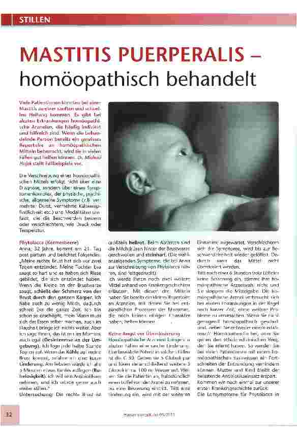 Vorschauseite 1: MASTITIS PUERPERALIS - homöopathisch behandelt