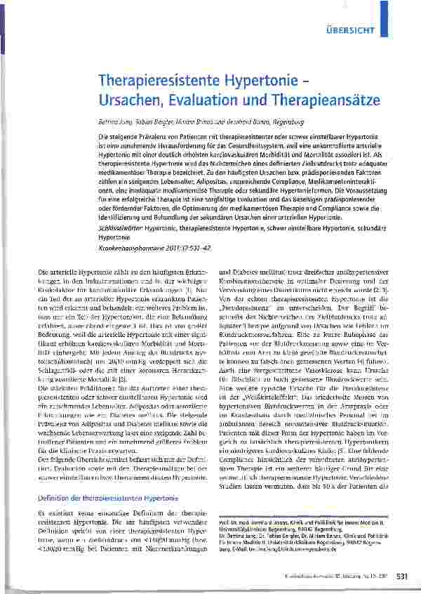 Vorschauseite 1: Therapieresistente Hypertonie -Ursachen, Evaluation und Therapieansätze