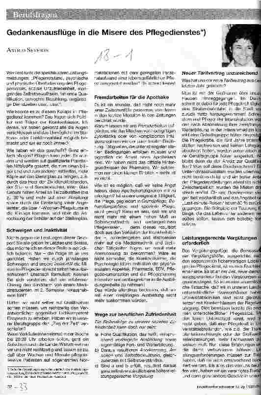 Vorschauseite 1: Gedankenausflüge in die Misere des Pflegedienstes