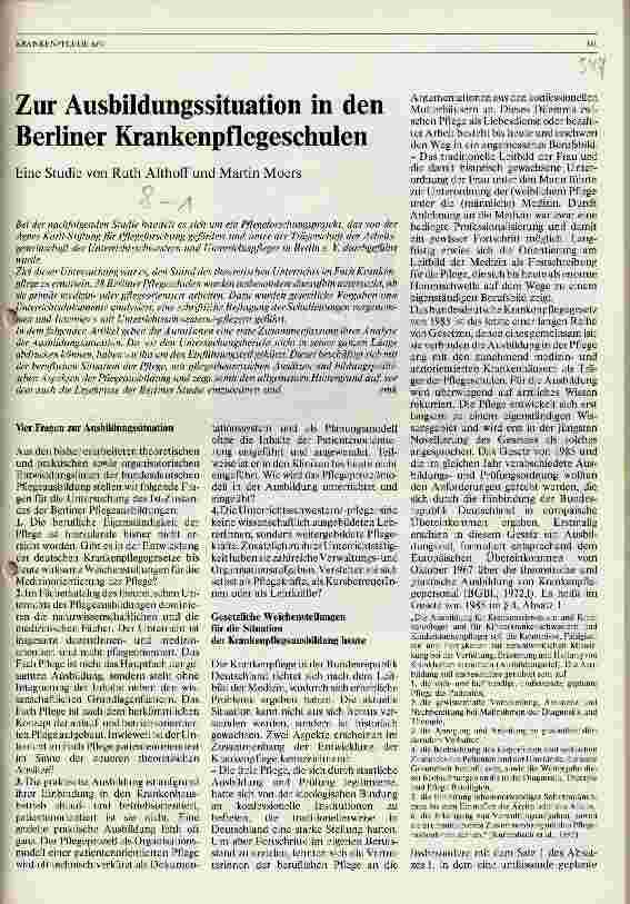 Vorschauseite 1: Zur Ausbildungssituation in den Berliner Krankenpflegeschulen