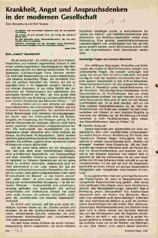 Vorschauseite 1: Krankheit, Angst und Anspruchsdenken in der modernen Gesellschaft