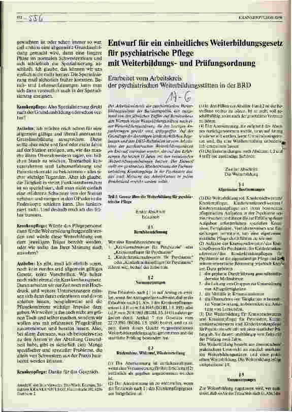 Vorschauseite 1: Entwurf für ein einheitliches Weiterbildungsgesetz für psychiatrische Pflege mit Weiterbildungsund Prüfungsordnung