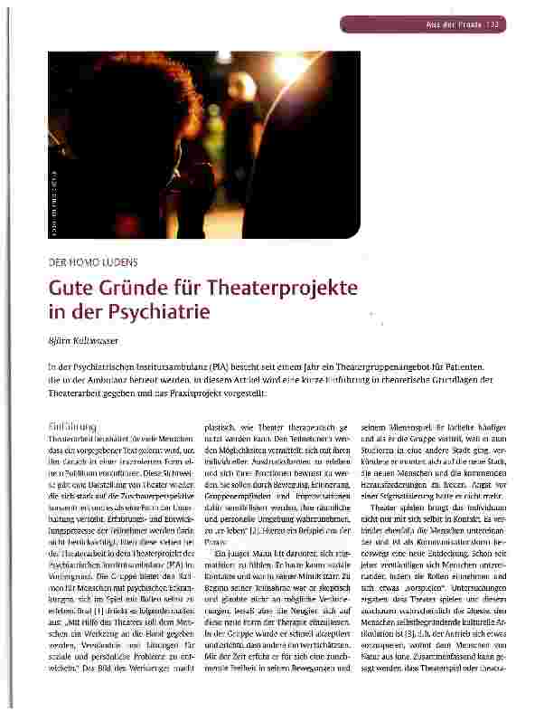 Vorschauseite 1: Gute Gründe für Theaterprojekte in der Psychiatrie