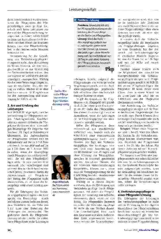 Vorschauseite 2: Beratungsbedarf bei Leistungen der so genannten VerhinderungspflegeAuszeiten für Pflegepersonen schaffen