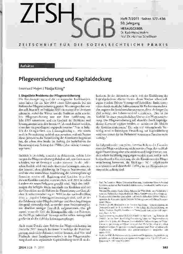 Vorschauseite 1: Pflegeversicherung und Kapitaldeckung