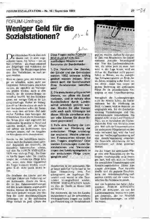 Vorschauseite 1: Weniger Geld für die Sozialstationen?