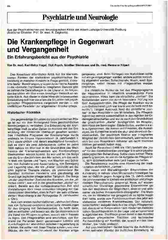 Vorschauseite 1: Die Krankenpflege in Gegenwart und Vergangenheit Ein Erfahrungsbericht aus der Psychiatrie