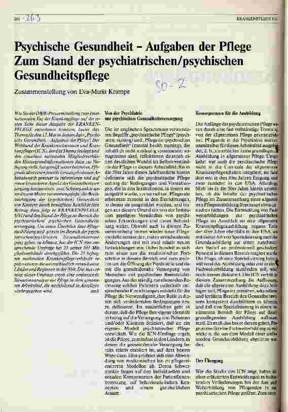 Vorschauseite 1: Psychische Gesundheit - Aufgaben der Pflege -Zum Stand der psychiatrischen/psychischen Gesundheitspflege