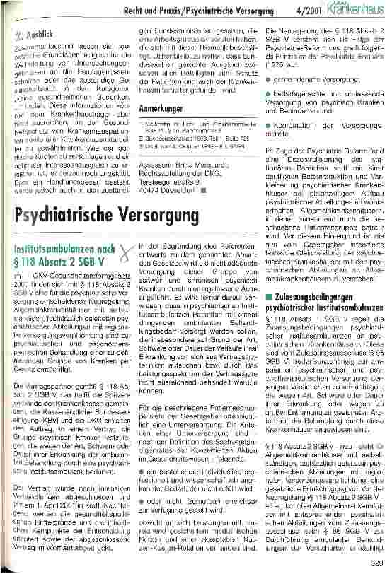 Vorschauseite 1: Psychiatrische Versorgung Institutsambulanzen nach § 118 Absatz 2 SGB V