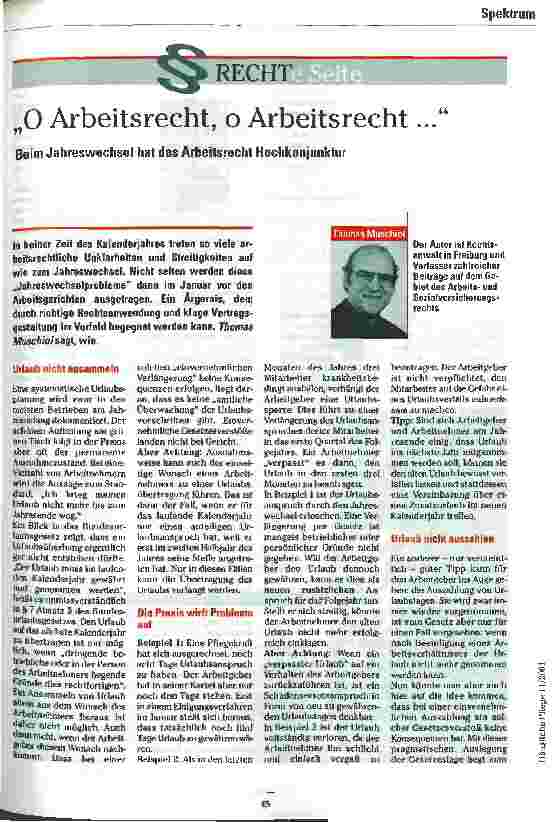 Vorschauseite 1: O Arbeitsrecht, o Arbeitsrecht ... Beim Jahreswechsel hat das Arbeitsrecht Hochkonjunktur