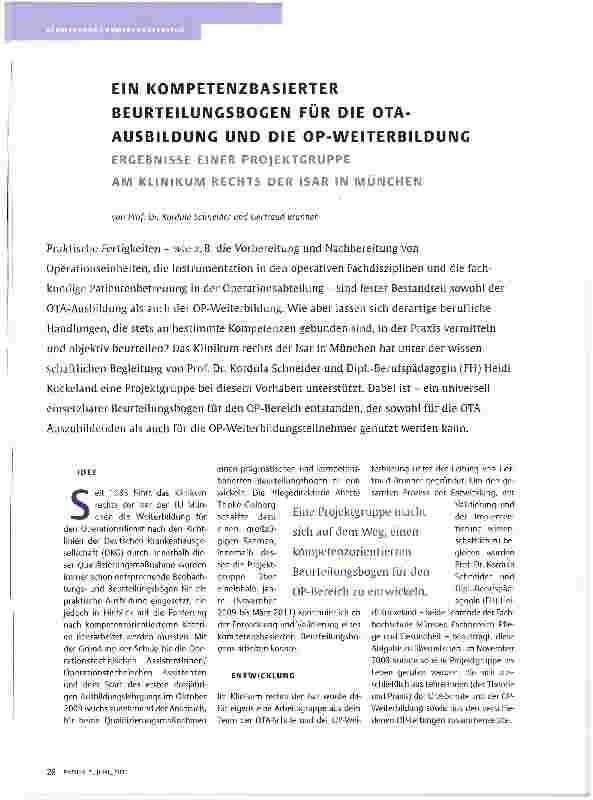 Vorschauseite 1: EIN KOMPETENZBASIERTER BEURTEILUNGSBOCEN FÜR DIE OTA-AUSBILDUNG UND DIE OP-WEITERBILDUNG