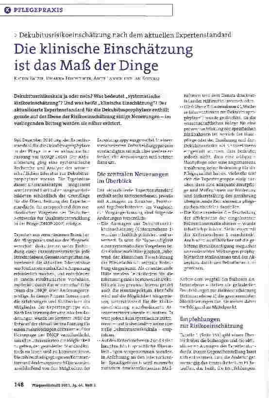 Vorschauseite 1: Dekubitusrisikoeinschätzung nach dem aktuellen ExpertenstandardDie klinische Einschätzung ist das Maß der Dinge