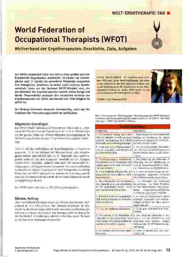 Vorschauseite 1: World Federation of Occupational Therapists (WFOT)