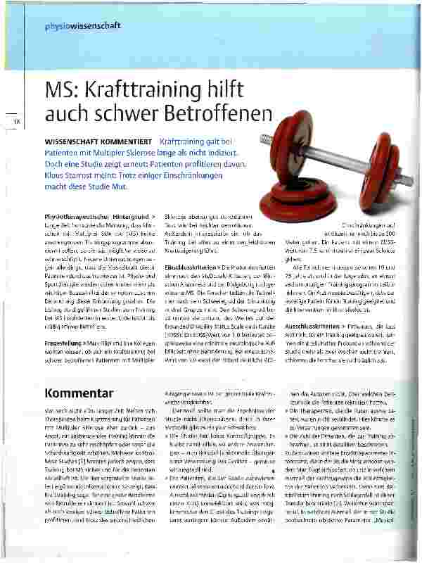 Vorschauseite 1: MS: Krafttraining hilft auch schwer Betroffenen