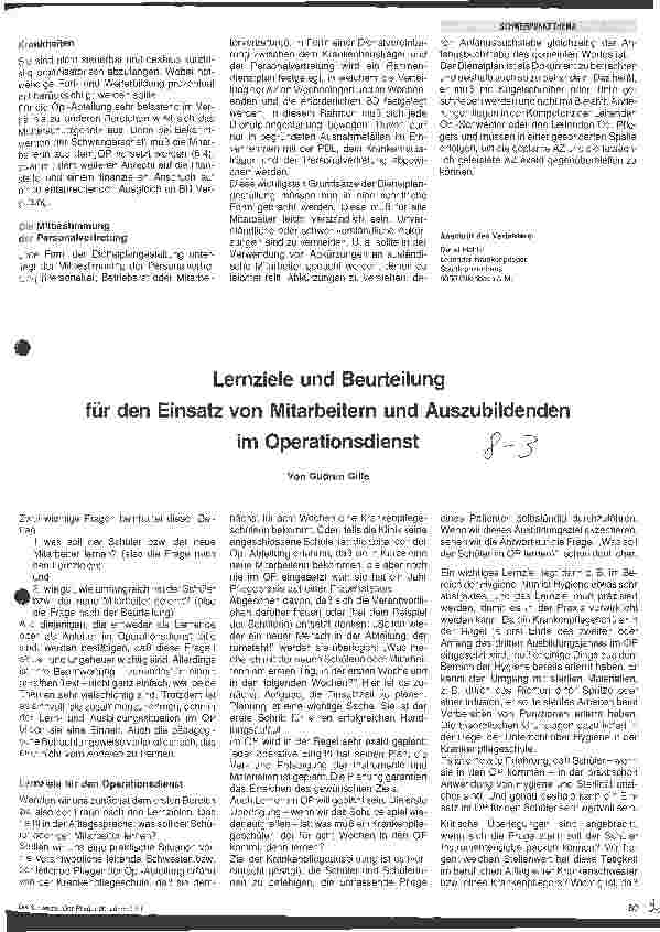 Vorschauseite 1: Lernziele und Beurteilung für den Einsatz von Mitarbeitern und Auszubildenden im Operationsdienst
