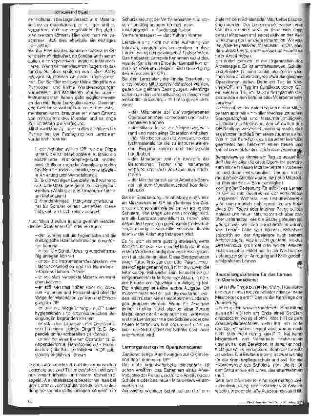 Vorschauseite 2: Lernziele und Beurteilung für den Einsatz von Mitarbeitern und Auszubildenden im Operationsdienst