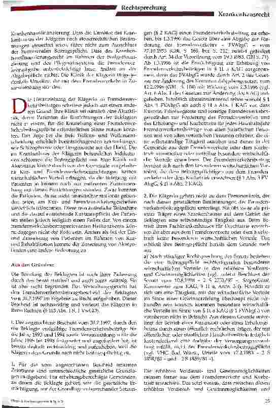 Vorschauseite 2: Fremdenverkehrsbeitrag: Sind Krankenkäuser in der Pflicht?