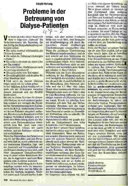 Vorschauseite 1: Probleme in der Betreuung von Dialyse-Patienten