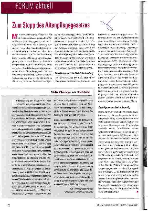 Vorschauseite 1: Zum Stopp des Altenpflegegesetzes