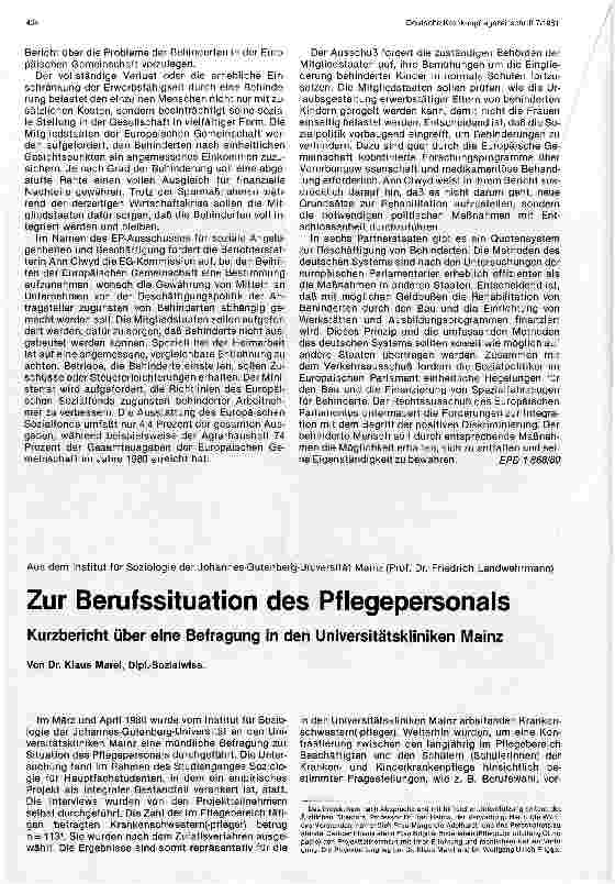 Vorschauseite 1: Zur Berufssituation des Pflegepersonals