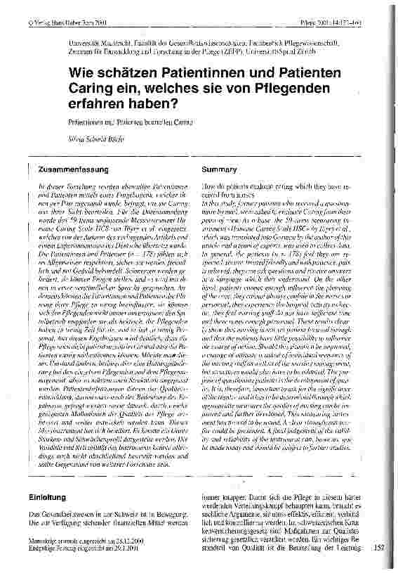 Vorschauseite 1: Wie schätzen Patientinnen und Patienten Caring ein, welches sie von Pflegenden erfahren haben?