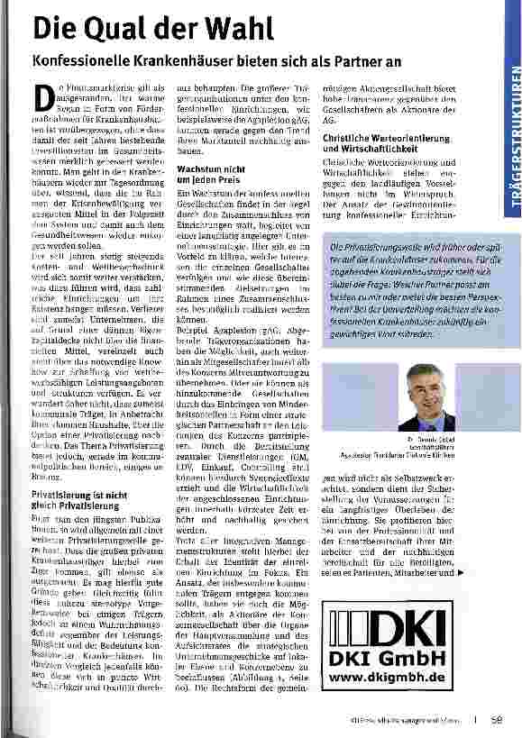 Vorschauseite 1: Die Qual der WahlKonfessionelle Krankenhäuser bieten sich als Partner an