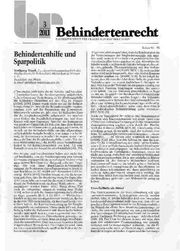 Vorschauseite 1: Behindertenhilfe und Sparpolitik