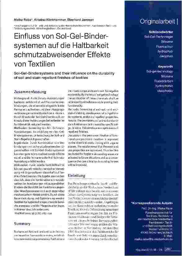 Vorschauseite 1: Einfluss von Sol-Gel-Binder-systemen auf die Haltbarkeit schmutzabweisender Effekte von Textilien