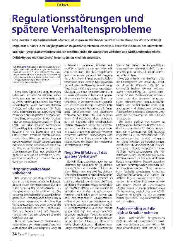 Vorschauseite 1: Regulationsstörungen und spätere Verhaltensprobleme