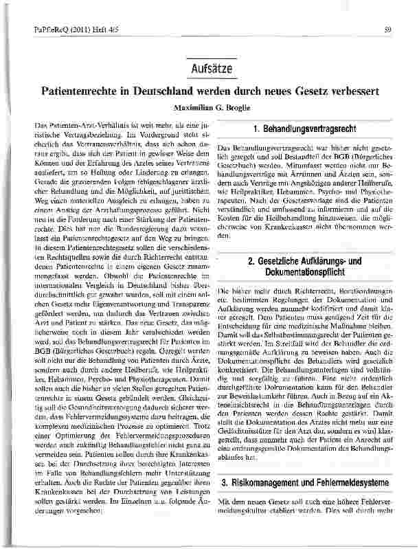 Vorschauseite 1: Patientenrechte in Deutschland werden durch neues Gesetz verbessert